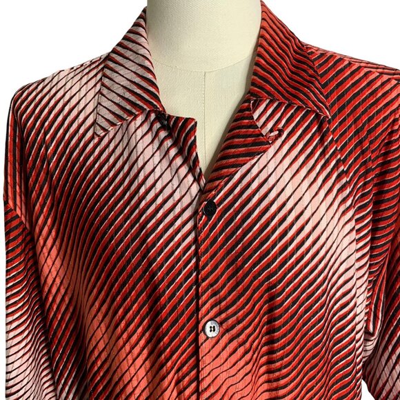 Vintage 90s Maltos Button Up Club Shirt XL Red Striped Stretch Knit Short Sleeve - Picture 2 of 7